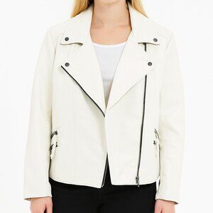 City Chic Luxury Vegan Leather Motorcycle Jacket In Ivory Color XL